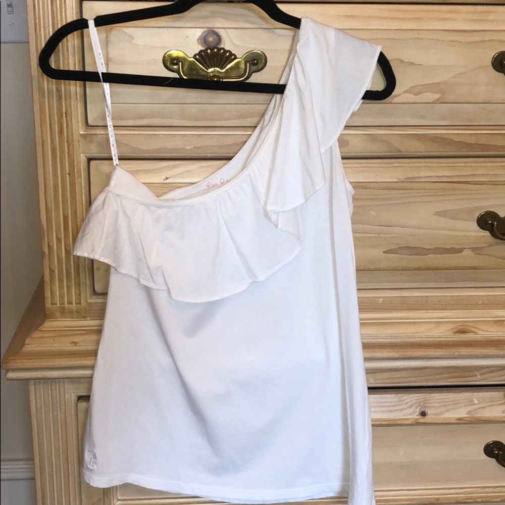 Lilly Pulitzer White one shoulder ruffle top